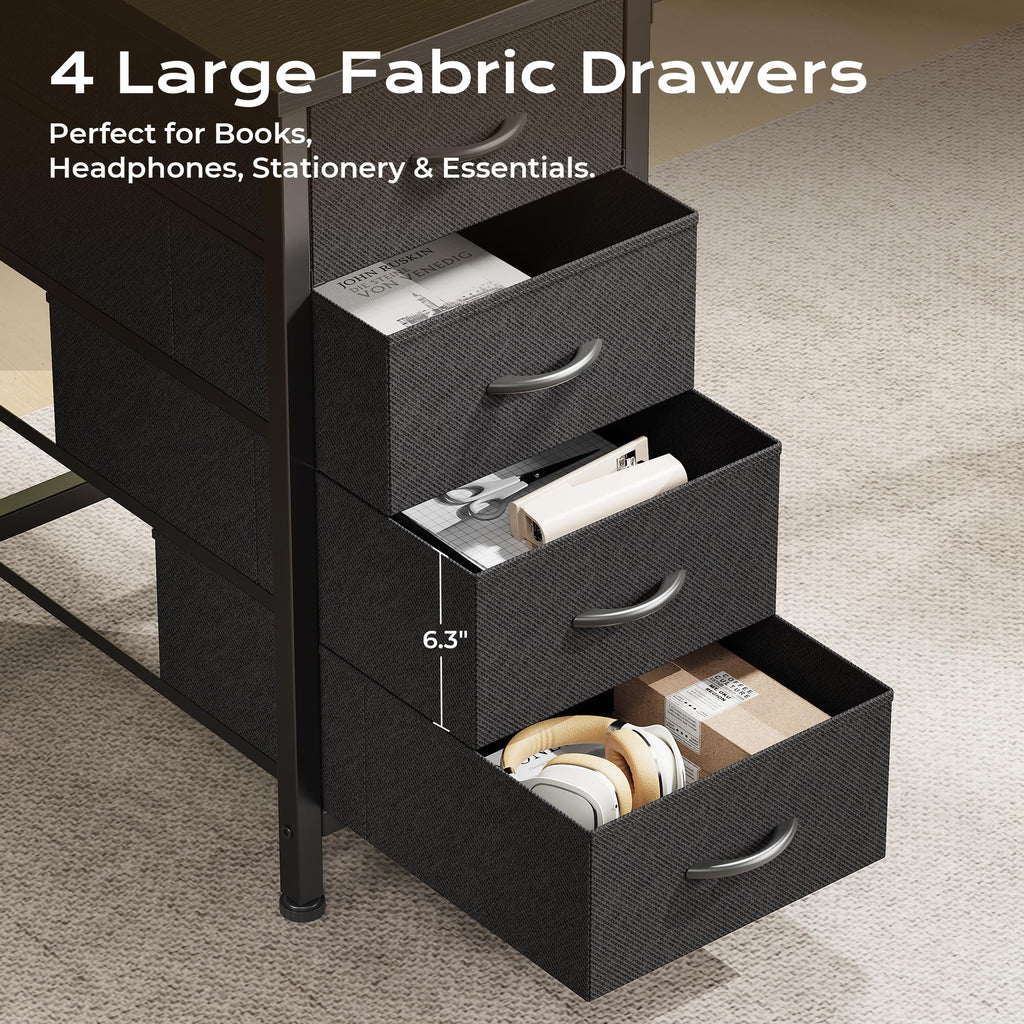 55 Inch L Shaped Desk with Fabric Drawers and Power Outlets C34521