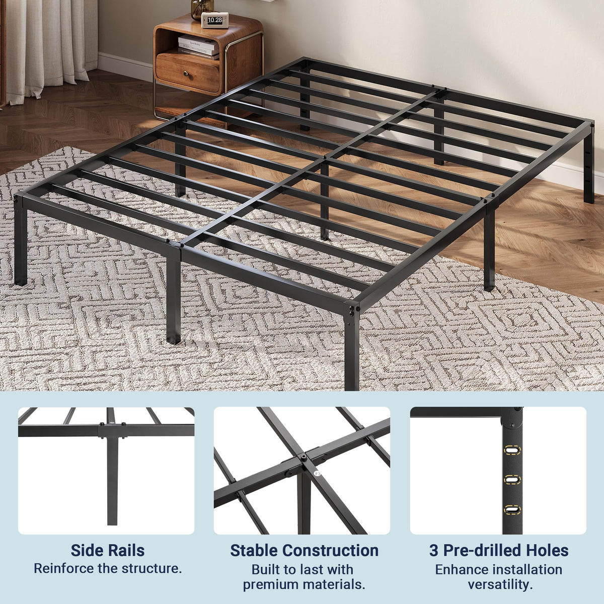 Queen 12 Inch Metal Bed Frame with Storage Space J687