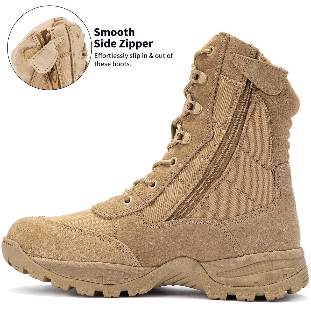8-Inch Lightweight Tactical Boots with Side Zipper S60617