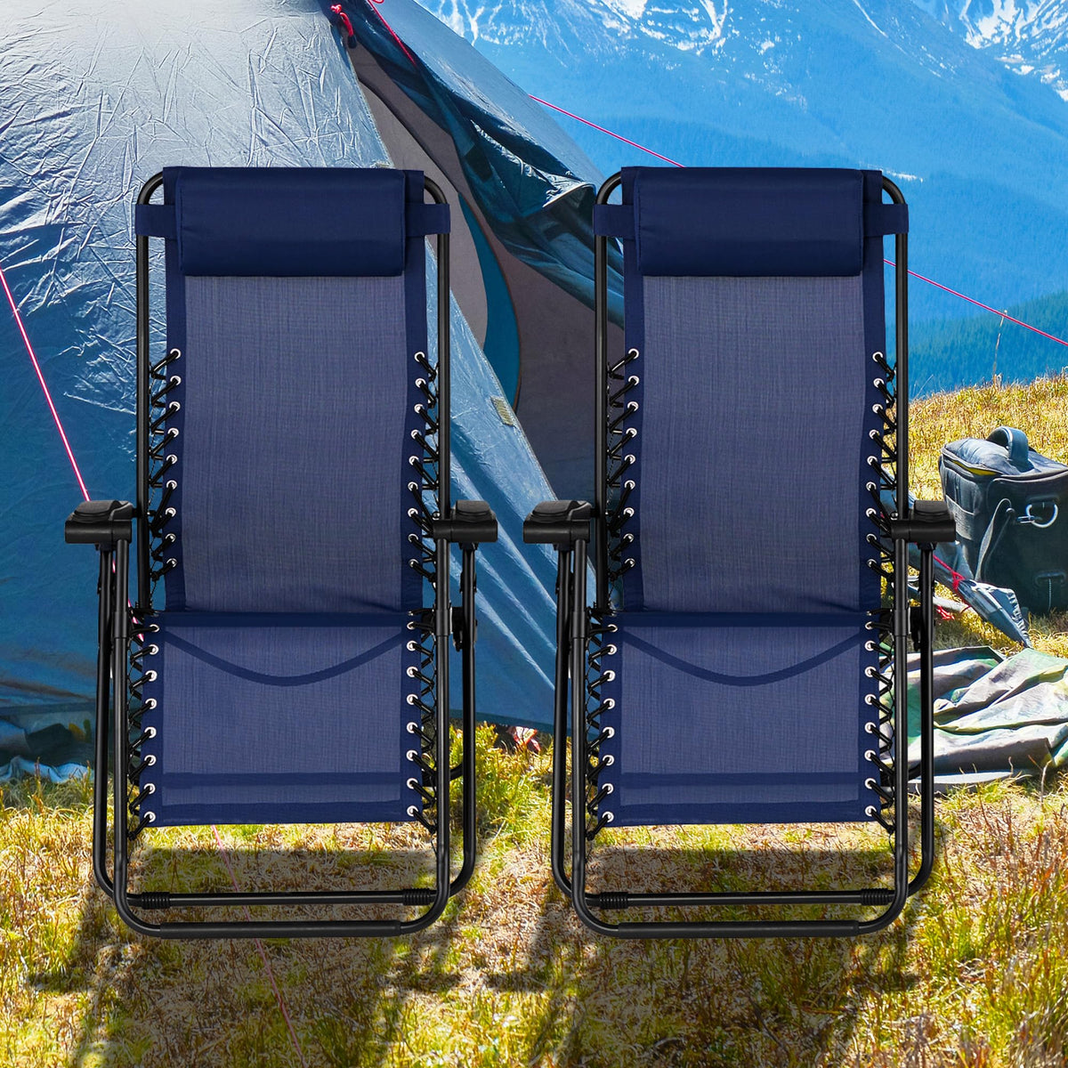 Blue 2 Pack Zero Gravity Folding Recliner Lounge Chair G52068