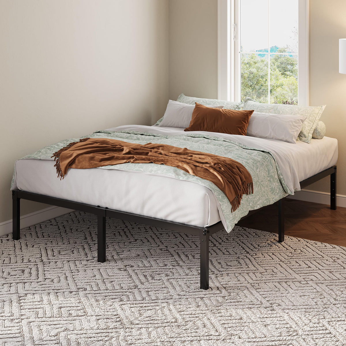 Queen 12 Inch Metal Bed Frame with Storage Space J687